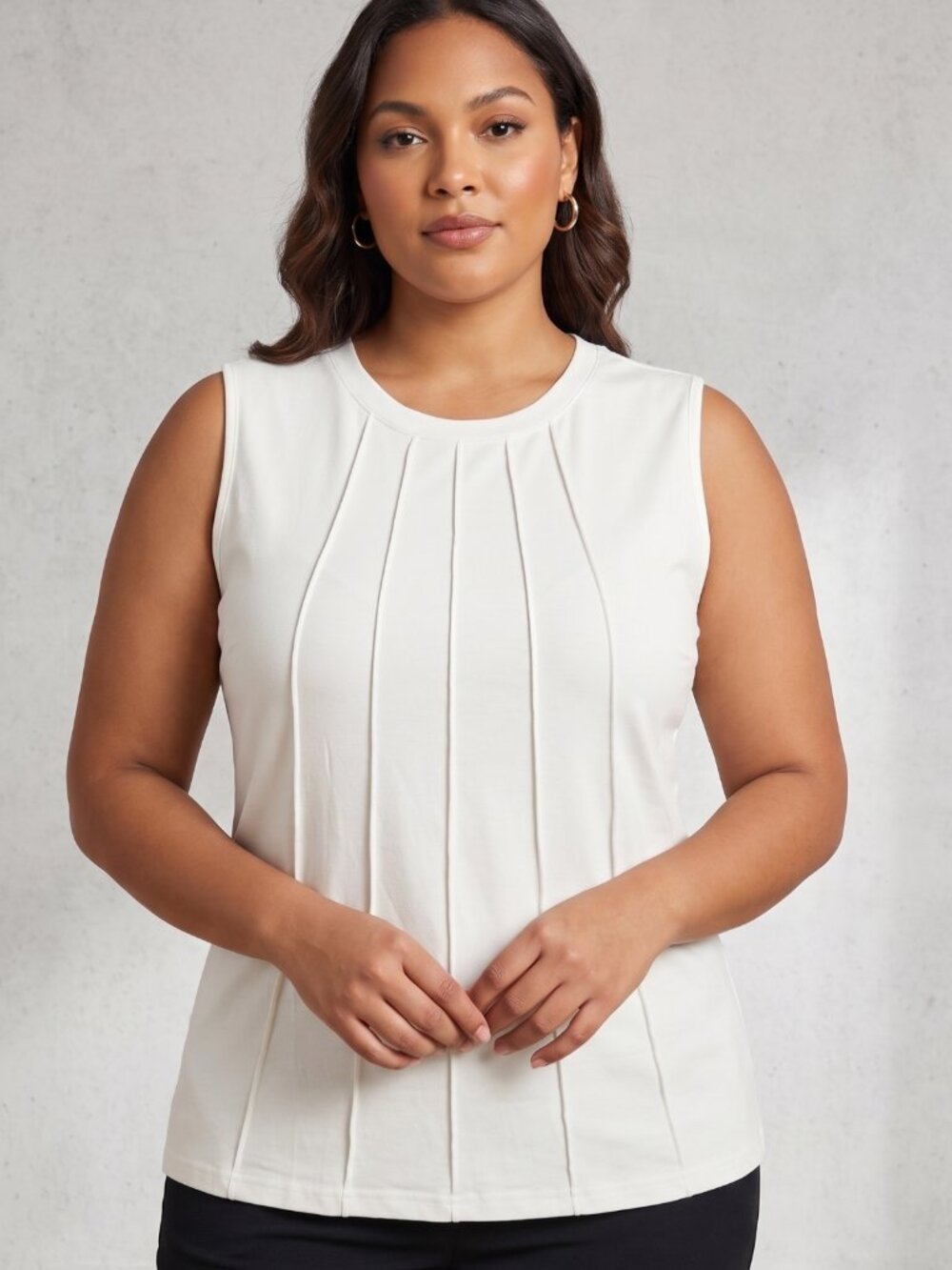 NWT | Luxveer White Pleated Front Sleeveless Tank Top XL
